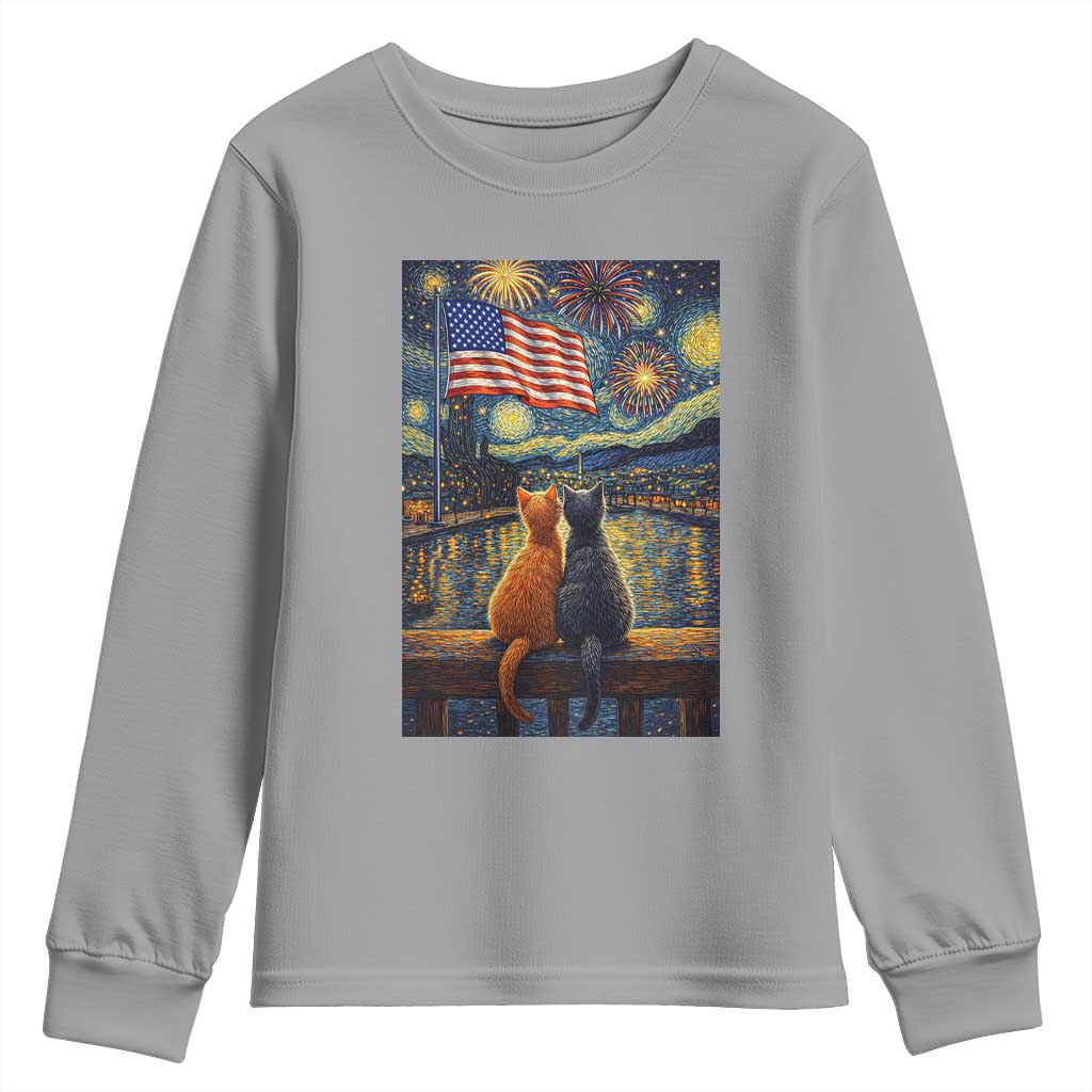 Starry Night Cat Patriotic American Pride Youth Sweatshirt