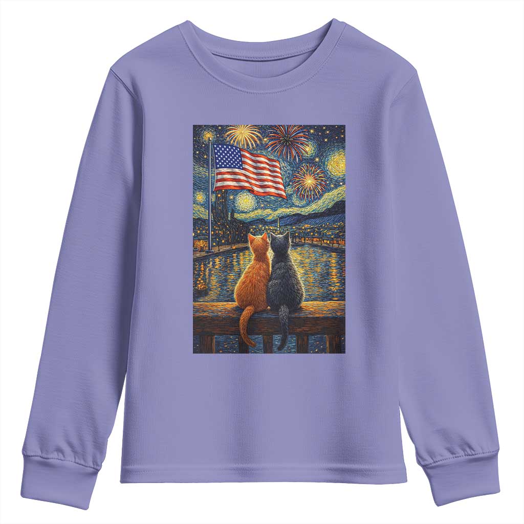 Starry Night Cat Patriotic American Pride Youth Sweatshirt