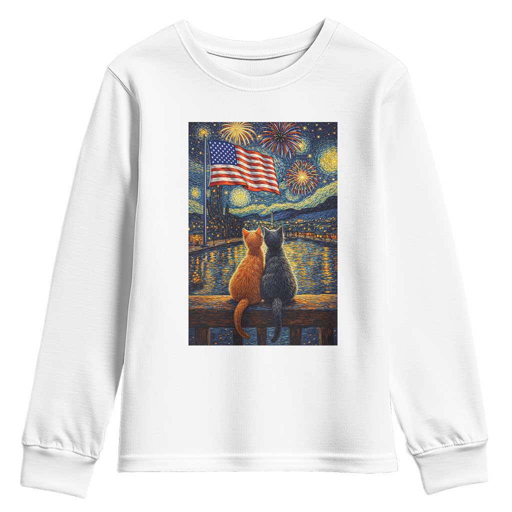 Starry Night Cat Patriotic American Pride Youth Sweatshirt