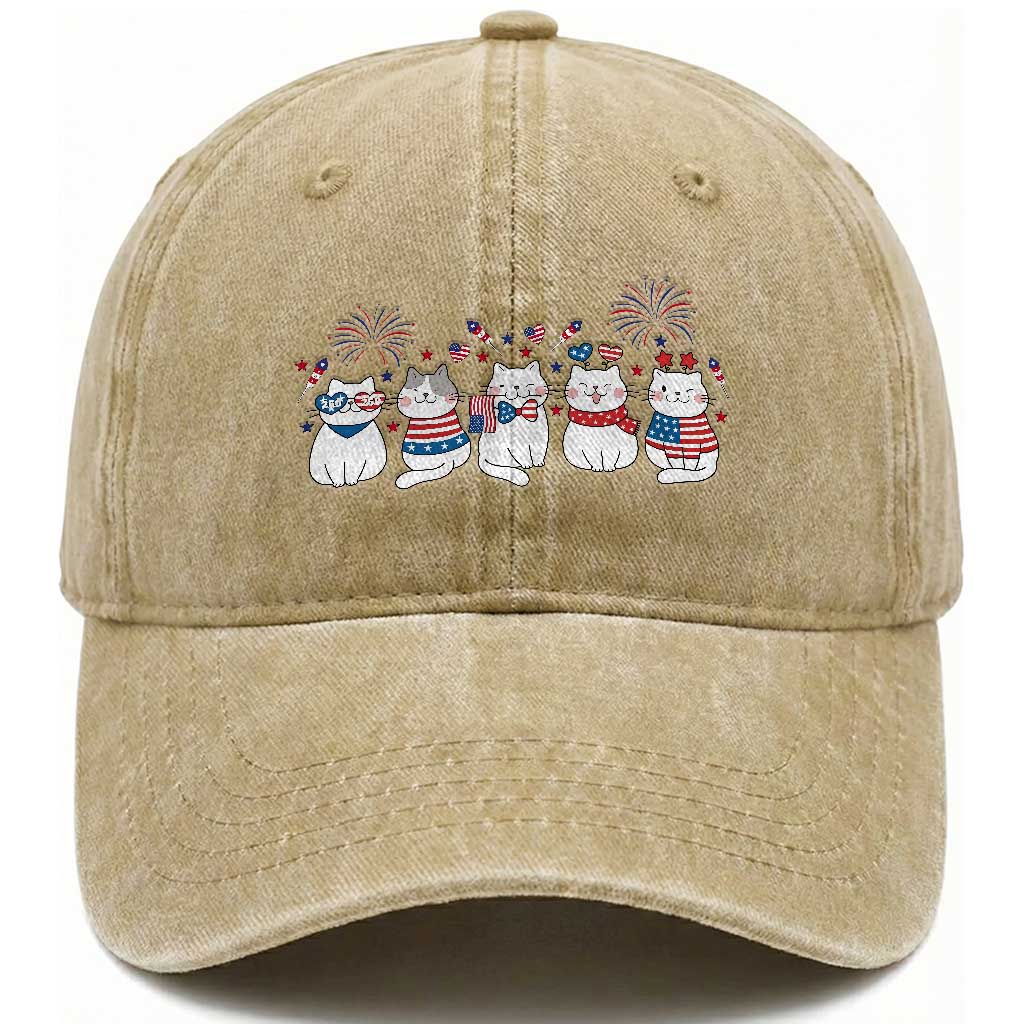 Patriotic Cat Lover Gift Washed Cotton Baseball Cap America 250 Anniversary