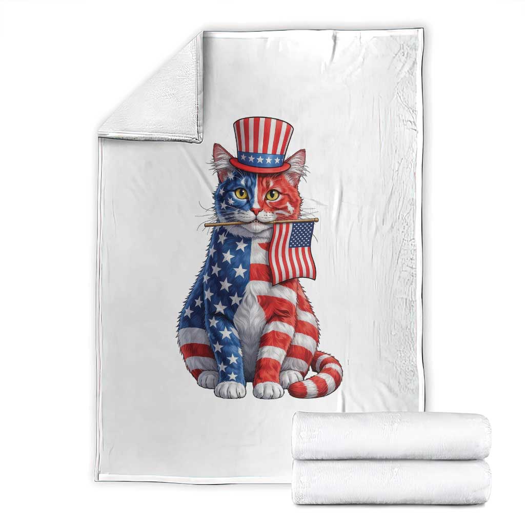 Proud American Cat Lover Throw Blanket Patriotic Animal Lover Gift