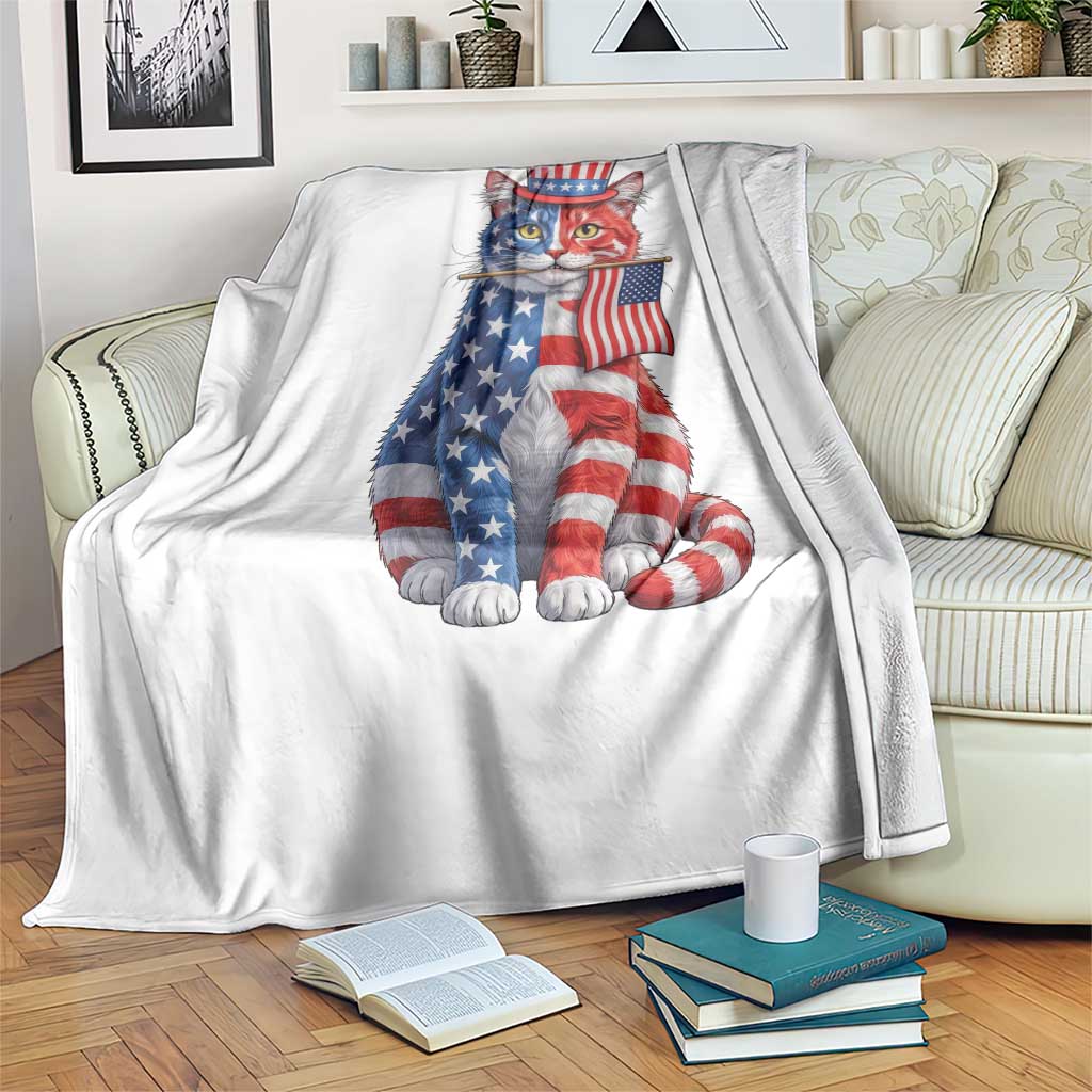 Proud American Cat Lover Throw Blanket Patriotic Animal Lover Gift