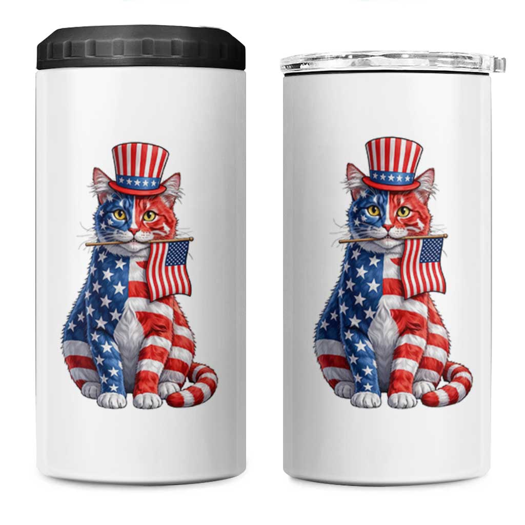 Proud American Cat Lover 4 in 1 Can Cooler Tumbler Patriotic Animal Lover Gift