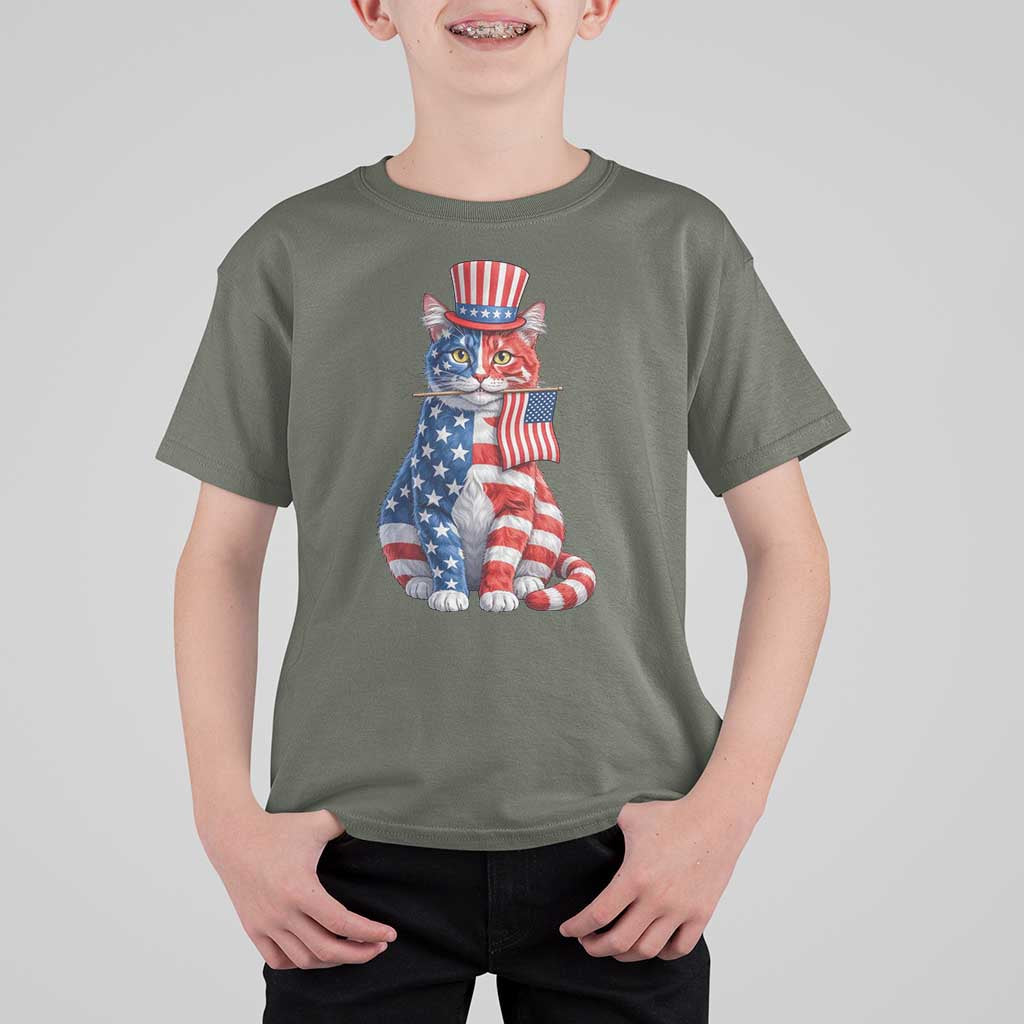 Proud American Cat Lover T Shirt For Kid Patriotic Animal Lover Gift