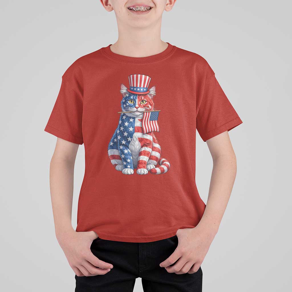 Proud American Cat Lover T Shirt For Kid Patriotic Animal Lover Gift