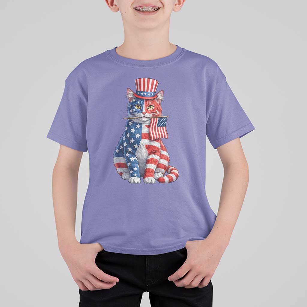 Proud American Cat Lover T Shirt For Kid Patriotic Animal Lover Gift