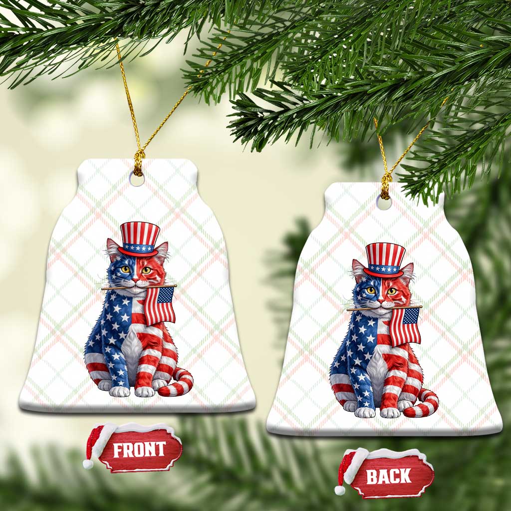 Proud American Cat Lover Ceramic Ornament Patriotic Animal Lover Gift