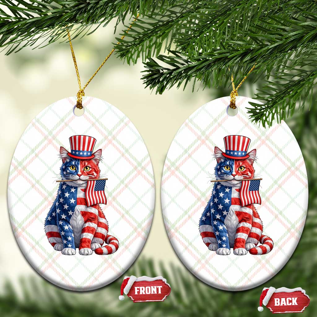 Proud American Cat Lover Ceramic Ornament Patriotic Animal Lover Gift