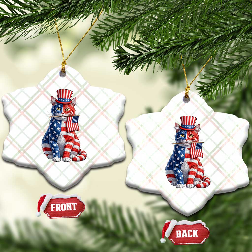 Proud American Cat Lover Ceramic Ornament Patriotic Animal Lover Gift