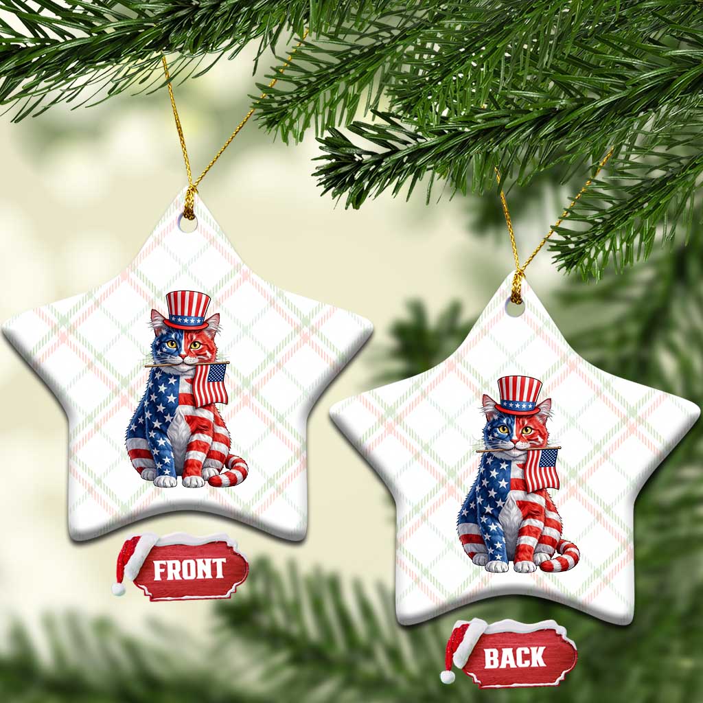 Proud American Cat Lover Ceramic Ornament Patriotic Animal Lover Gift