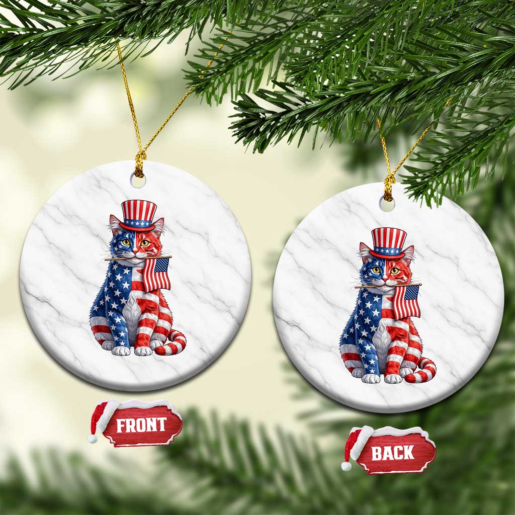 Proud American Cat Lover Ceramic Ornament Patriotic Animal Lover Gift