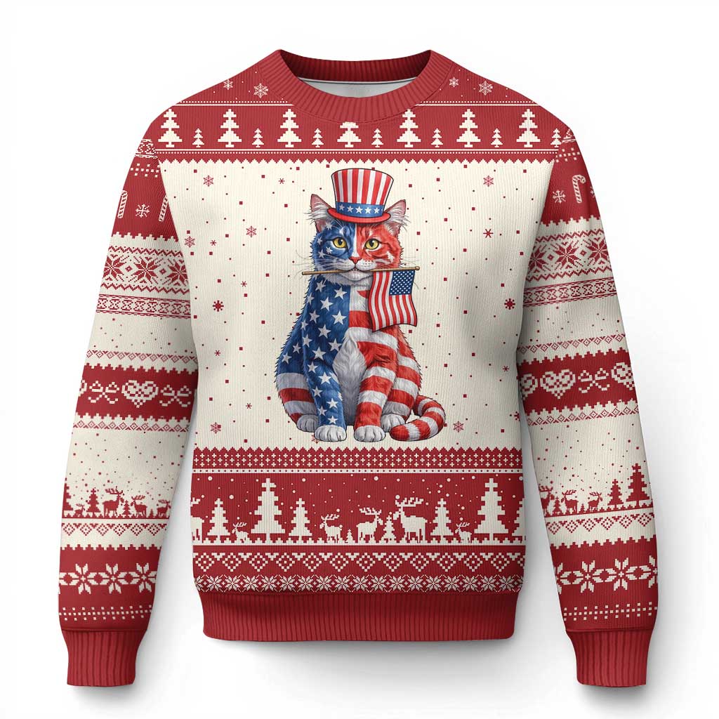 Proud American Cat Lover Ugly Christmas Sweater Patriotic Animal Lover Gift