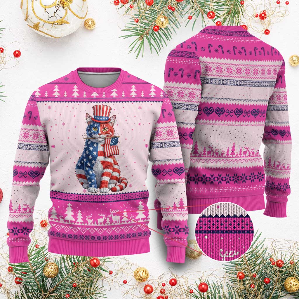 Proud American Cat Lover Ugly Christmas Sweater Patriotic Animal Lover Gift