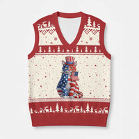 Proud American Cat Lover V-Neck Knit Sweater Vest Patriotic Animal Lover Gift