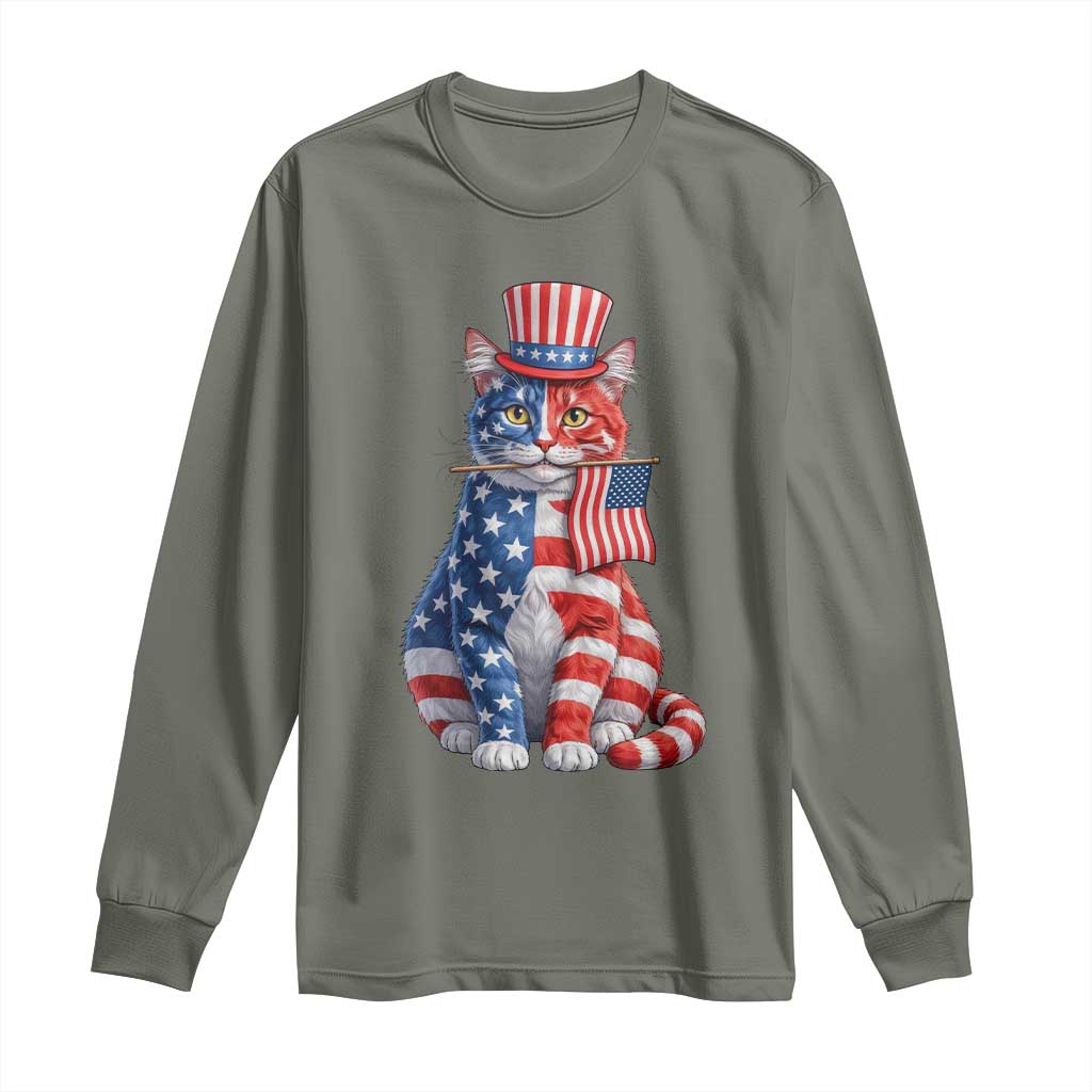 Proud American Cat Lover Long Sleeve Shirt Patriotic Animal Lover Gift