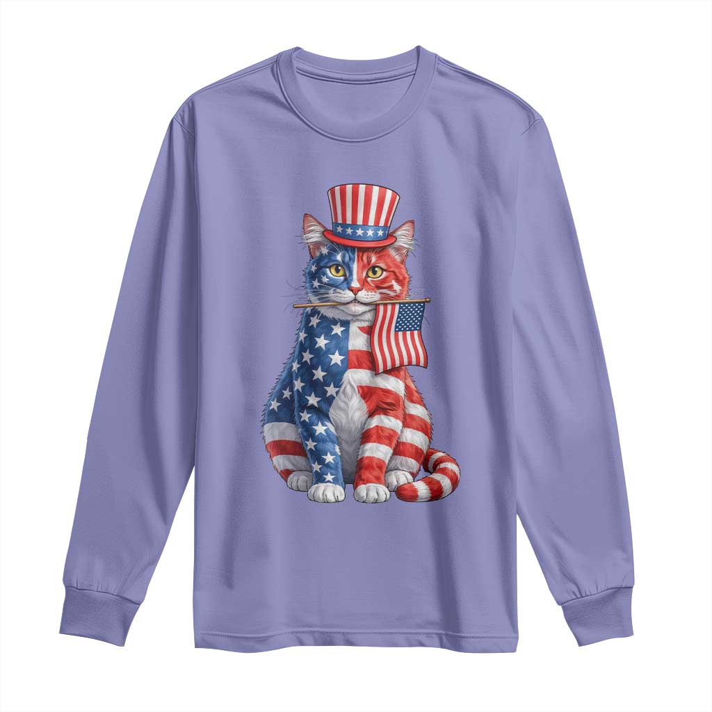 Proud American Cat Lover Long Sleeve Shirt Patriotic Animal Lover Gift