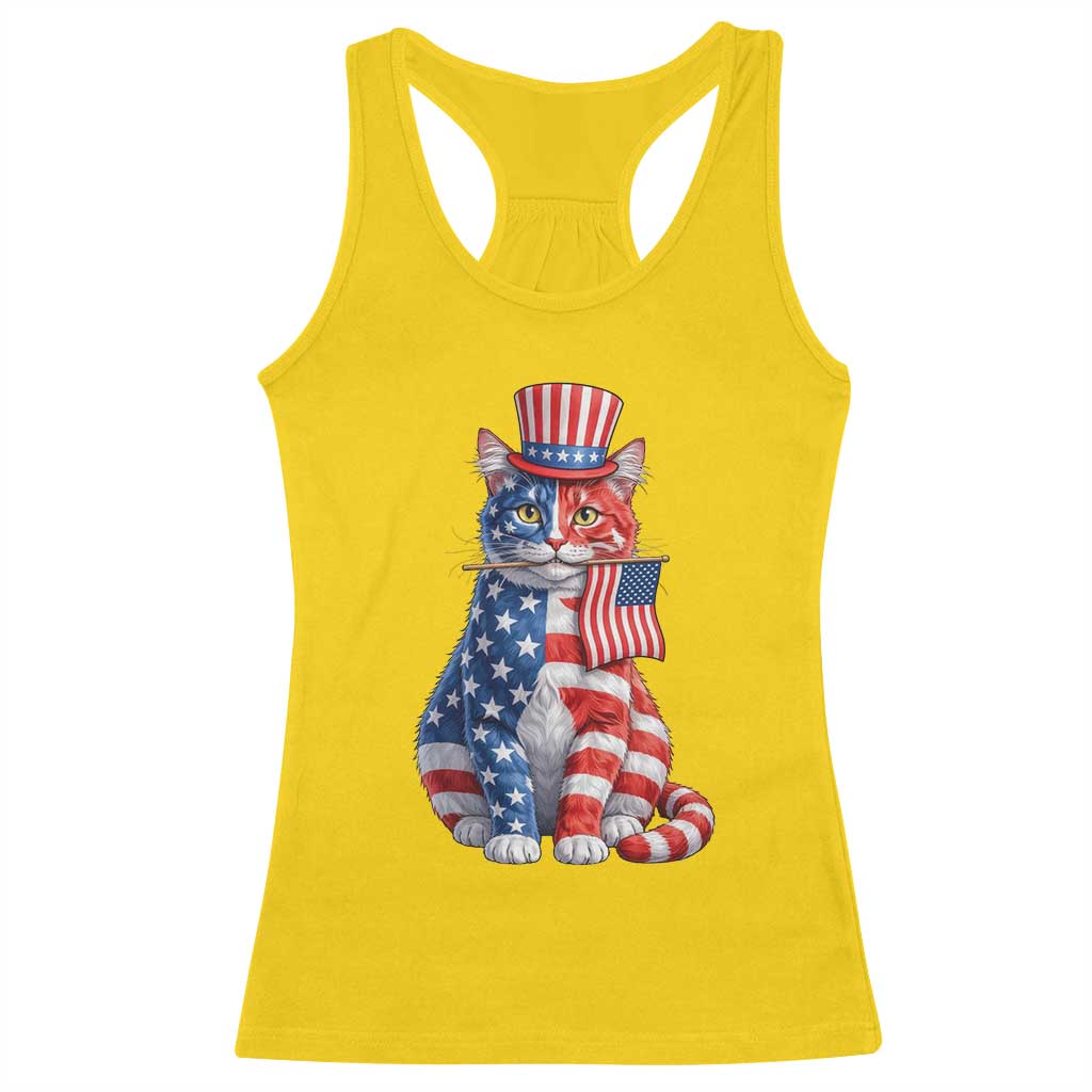 Proud American Cat Lover Racerback Tank Top Patriotic Animal Lover Gift
