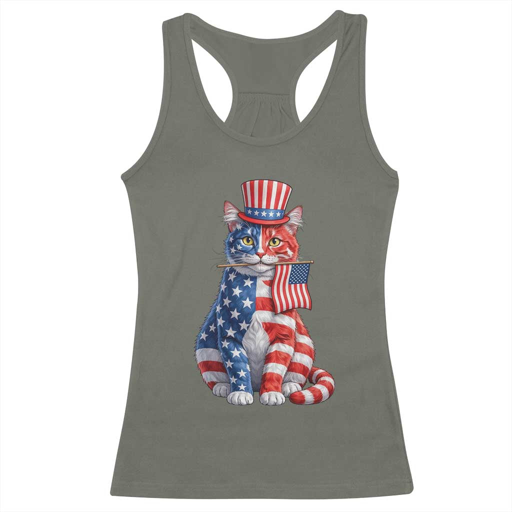 Proud American Cat Lover Racerback Tank Top Patriotic Animal Lover Gift