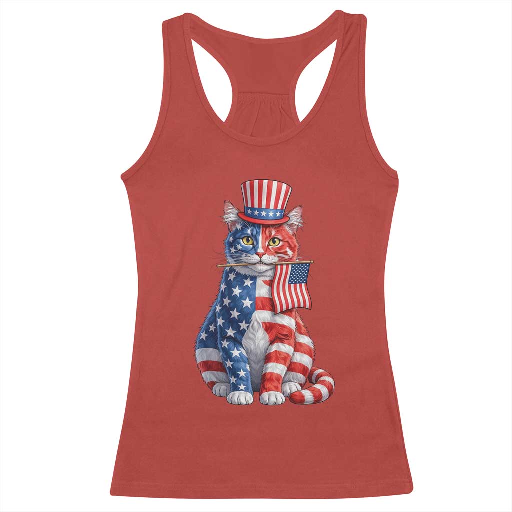 Proud American Cat Lover Racerback Tank Top Patriotic Animal Lover Gift