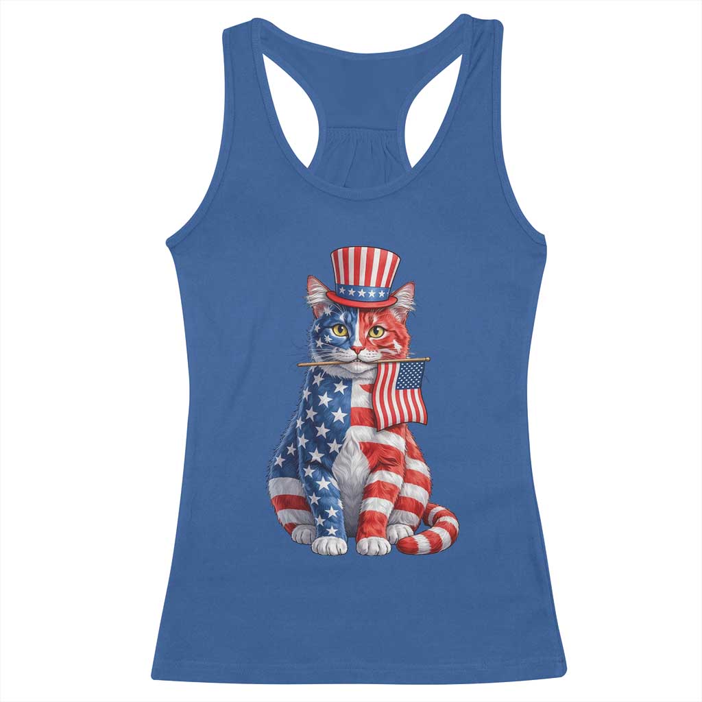 Proud American Cat Lover Racerback Tank Top Patriotic Animal Lover Gift