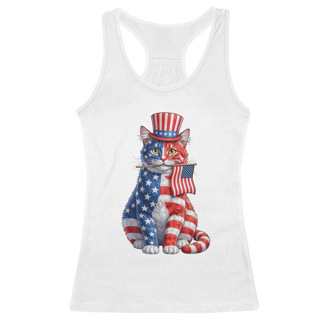 Proud American Cat Lover Racerback Tank Top Patriotic Animal Lover Gift