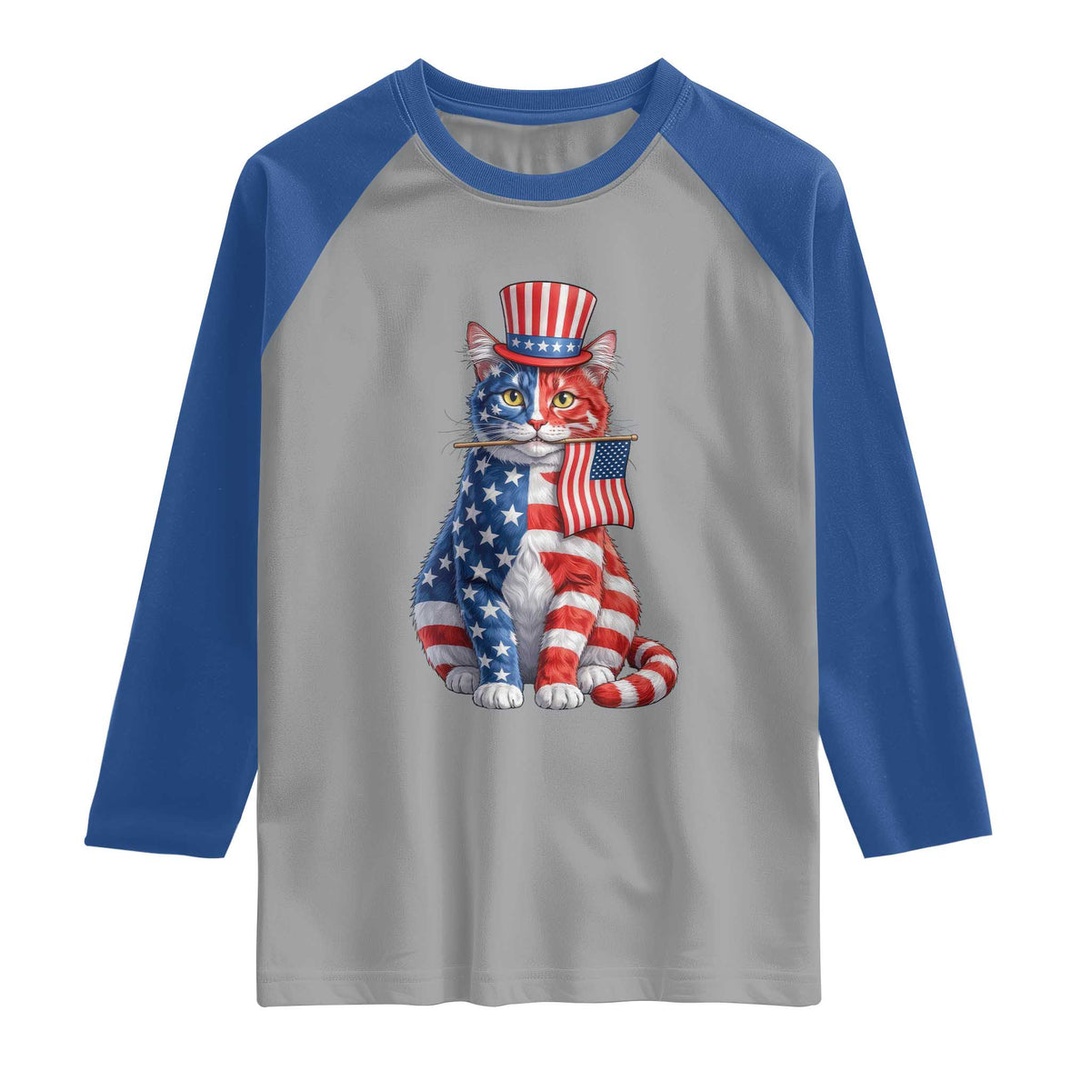 Proud American Cat Lover Raglan Shirt Patriotic Animal Lover Gift