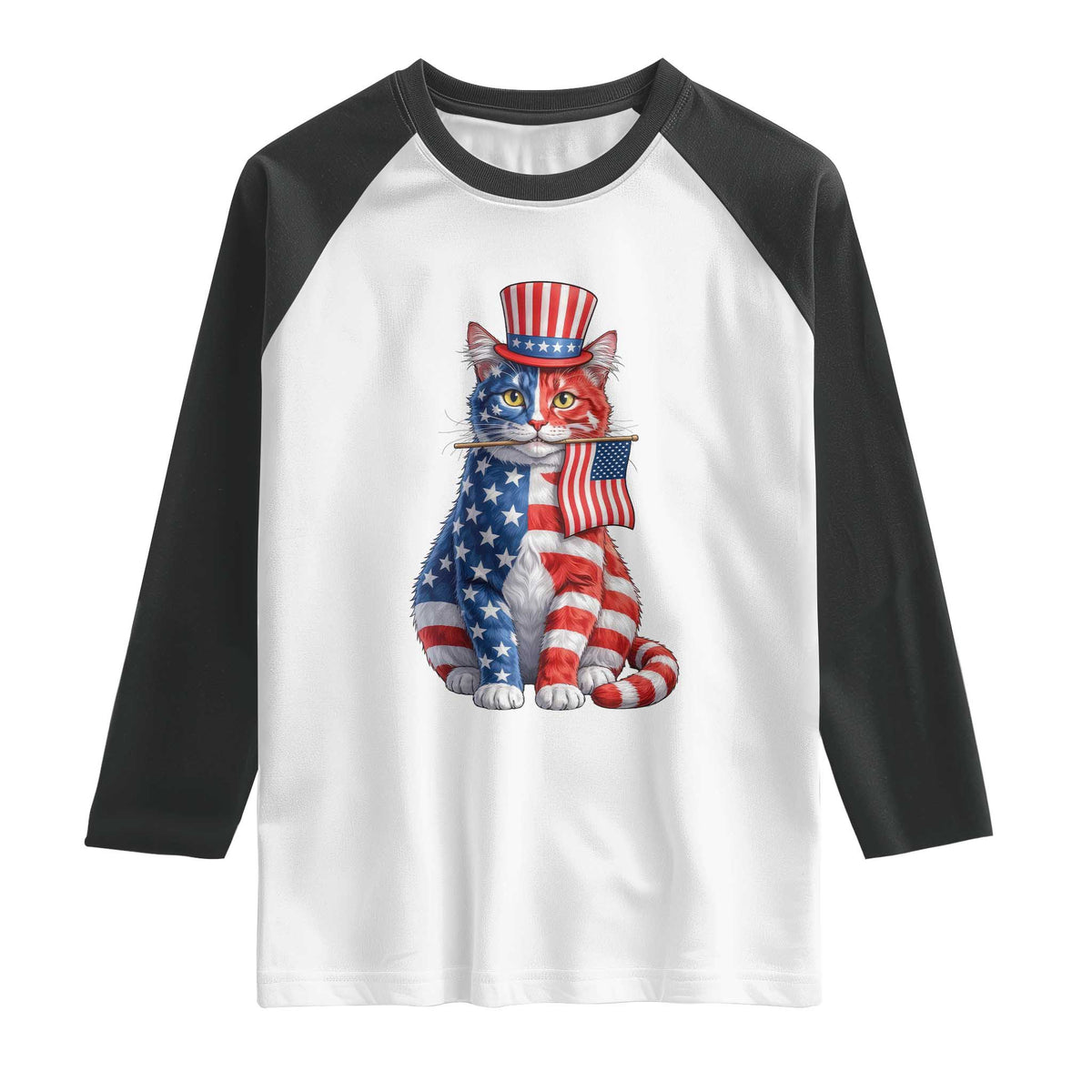 Proud American Cat Lover Raglan Shirt Patriotic Animal Lover Gift