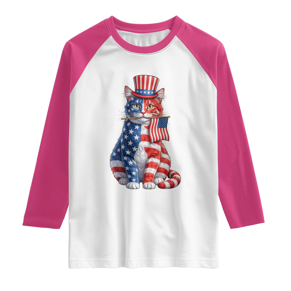Proud American Cat Lover Raglan Shirt Patriotic Animal Lover Gift