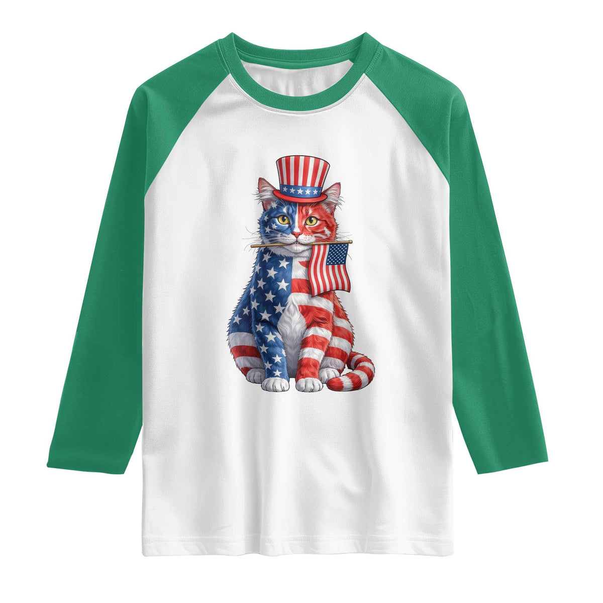 Proud American Cat Lover Raglan Shirt Patriotic Animal Lover Gift