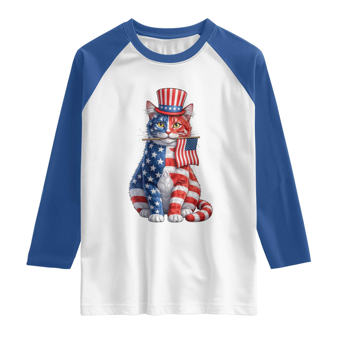 Proud American Cat Lover Raglan Shirt Patriotic Animal Lover Gift