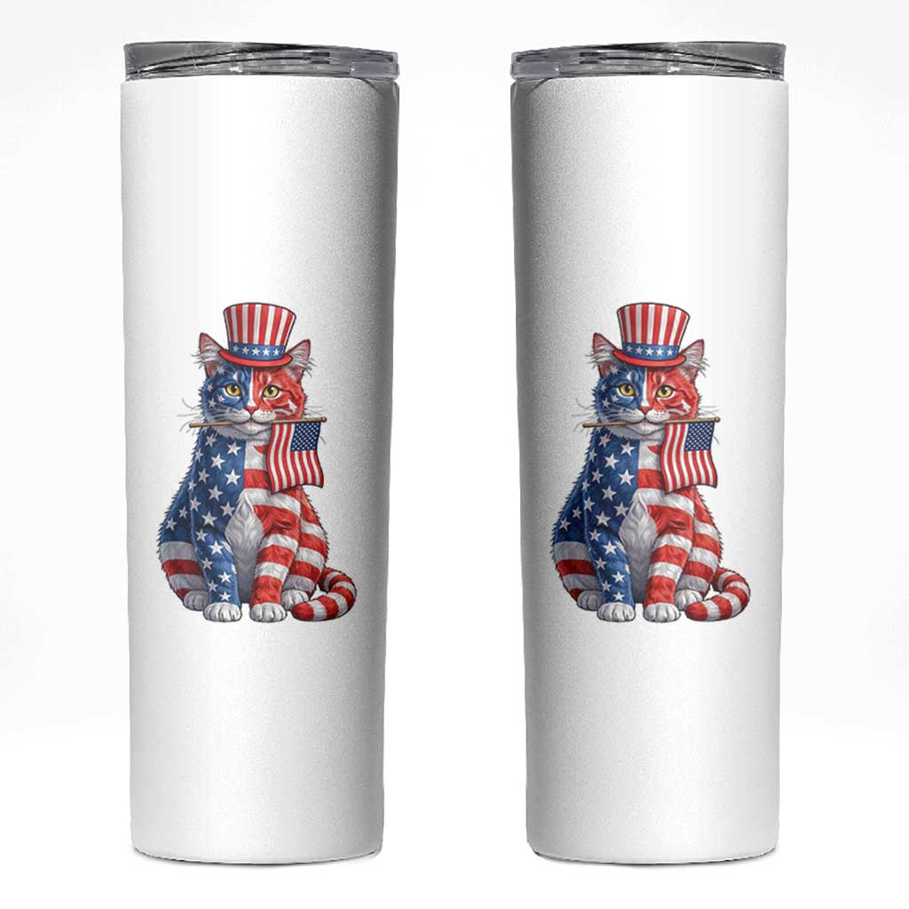 Proud American Cat Lover Skinny Tumbler Patriotic Animal Lover Gift