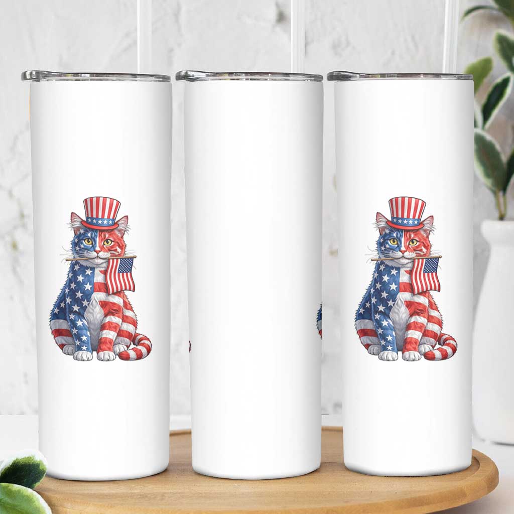 Proud American Cat Lover Skinny Tumbler Patriotic Animal Lover Gift