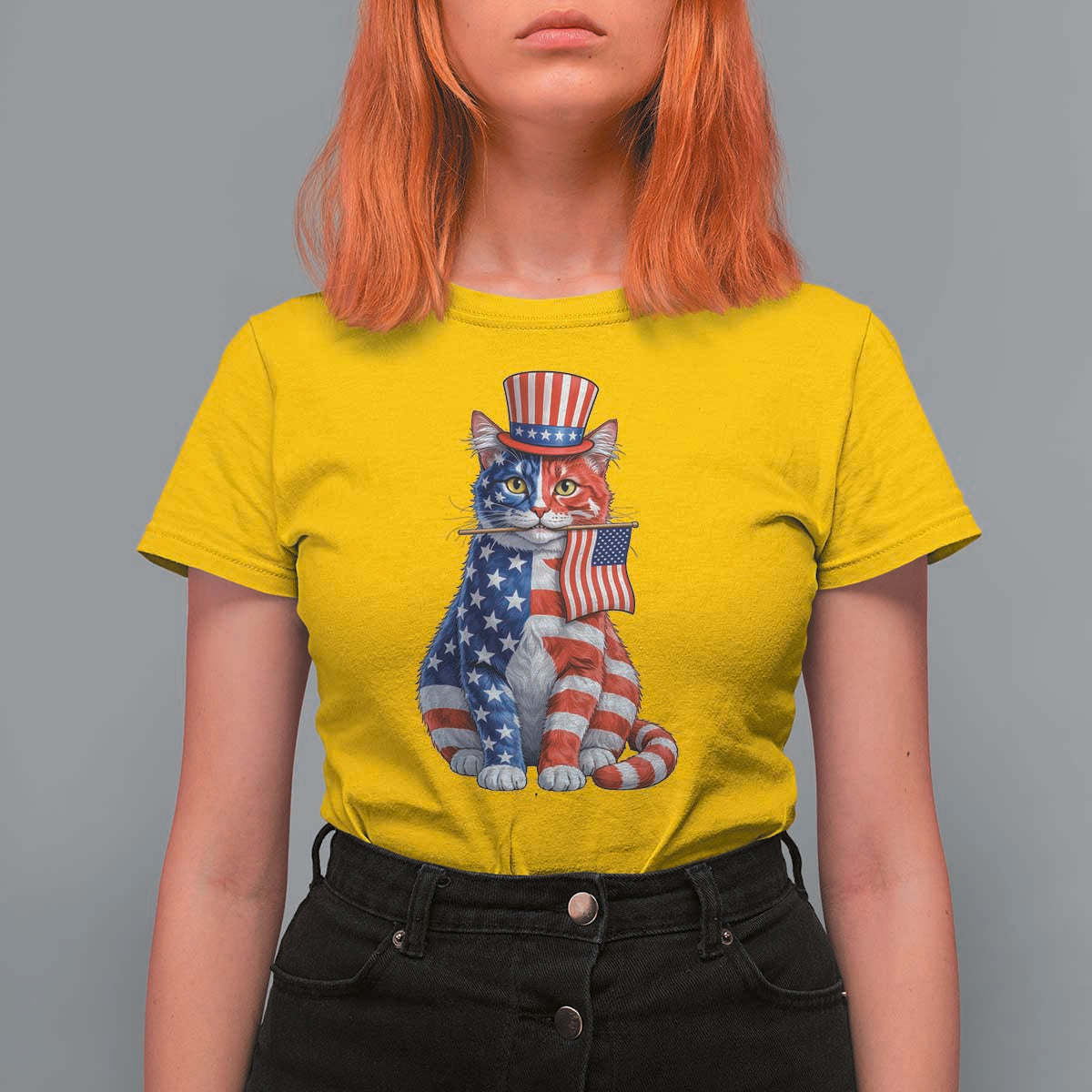 Proud American Cat Lover T Shirt For Women Patriotic Animal Lover Gift