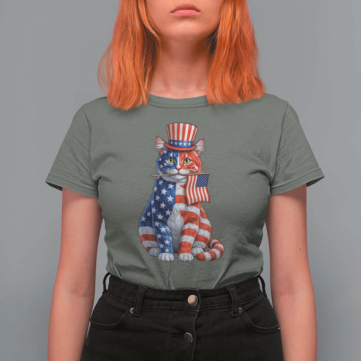 Proud American Cat Lover T Shirt For Women Patriotic Animal Lover Gift