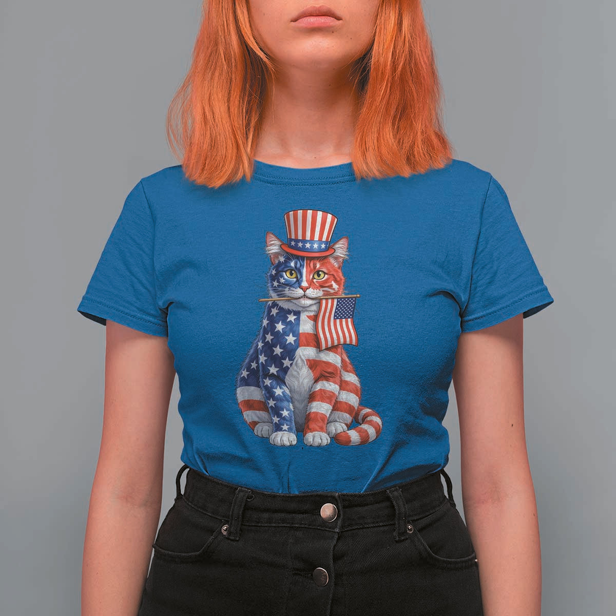 Proud American Cat Lover T Shirt For Women Patriotic Animal Lover Gift