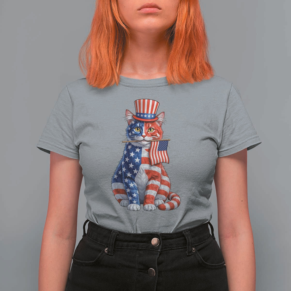 Proud American Cat Lover T Shirt For Women Patriotic Animal Lover Gift