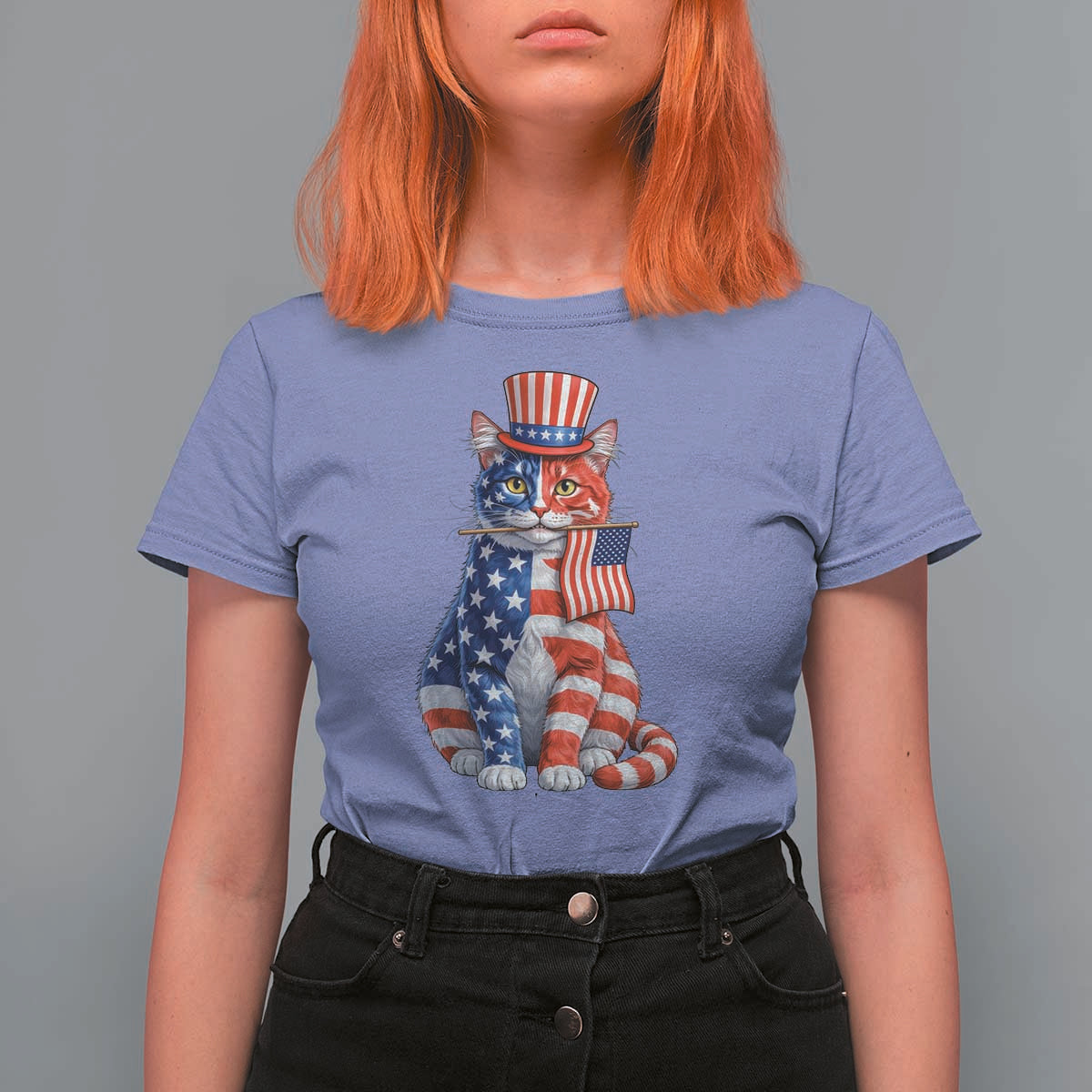 Proud American Cat Lover T Shirt For Women Patriotic Animal Lover Gift