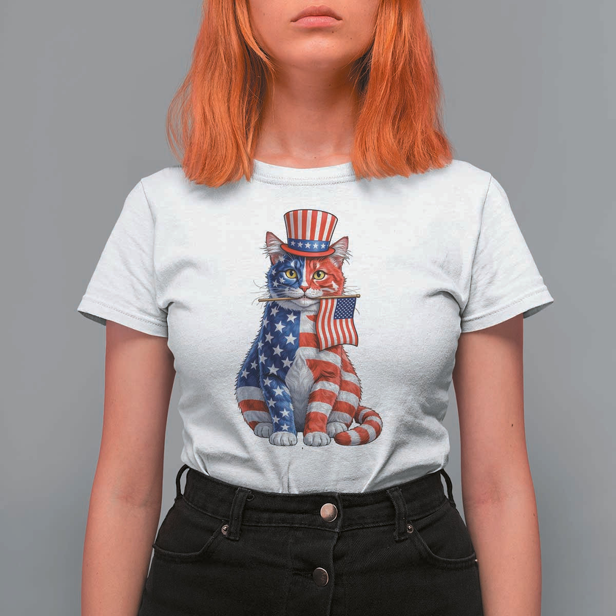Proud American Cat Lover T Shirt For Women Patriotic Animal Lover Gift