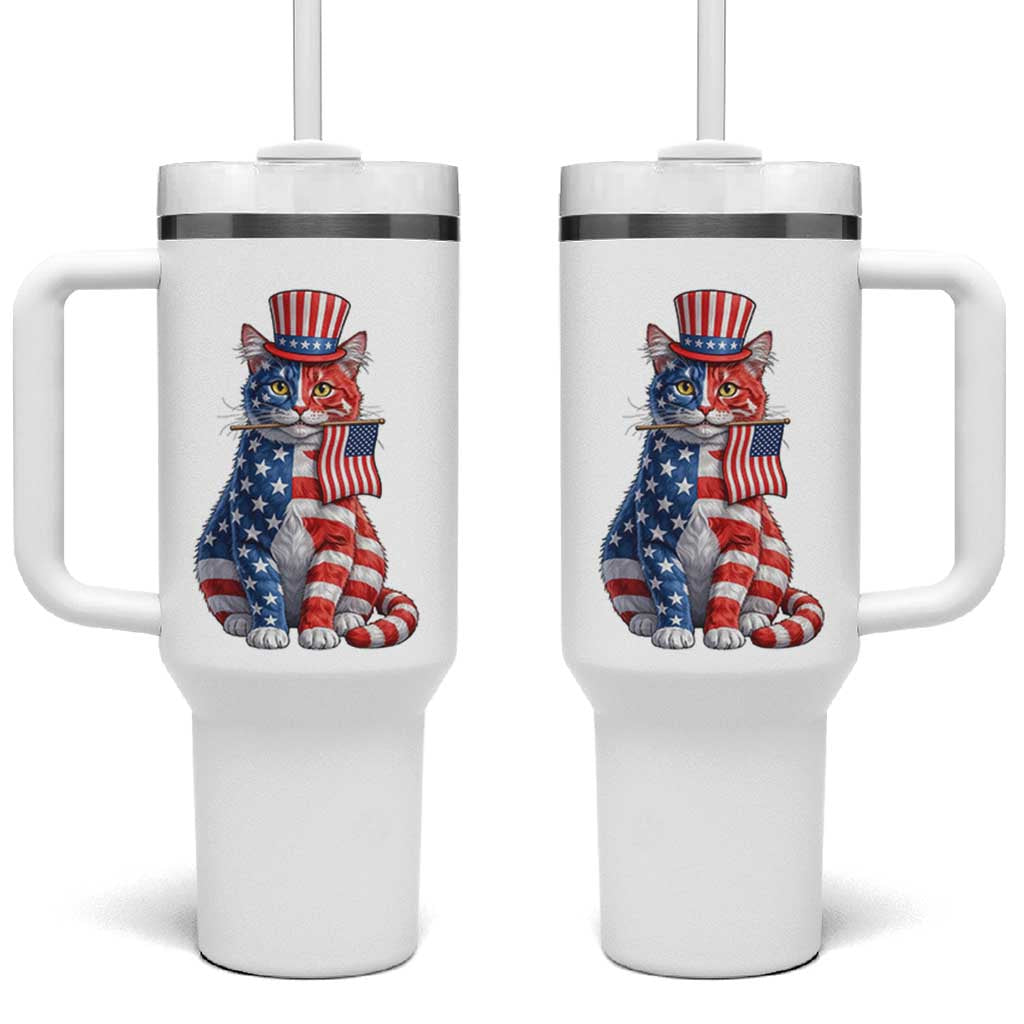 Proud American Cat Lover Tumbler With Handle Patriotic Animal Lover Gift