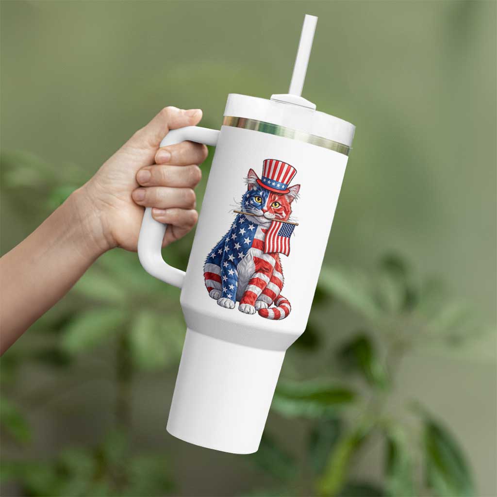 Proud American Cat Lover Tumbler With Handle Patriotic Animal Lover Gift