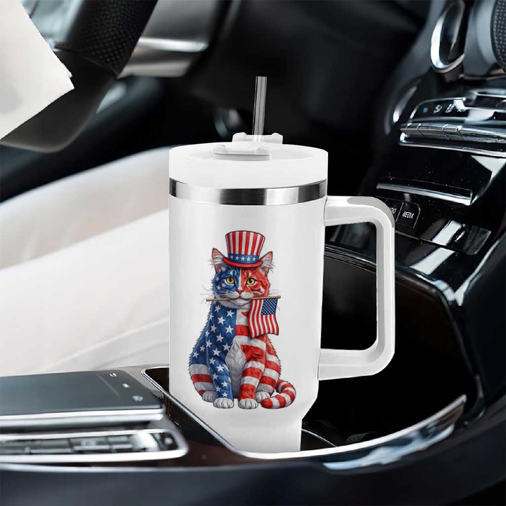 Proud American Cat Lover Tumbler With Handle Patriotic Animal Lover Gift