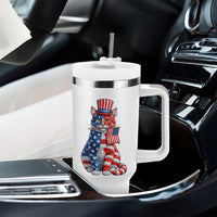 Proud American Cat Lover Tumbler With Handle Patriotic Animal Lover Gift