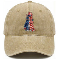 Proud American Cat Lover Washed Cotton Baseball Cap Patriotic Animal Lover Gift