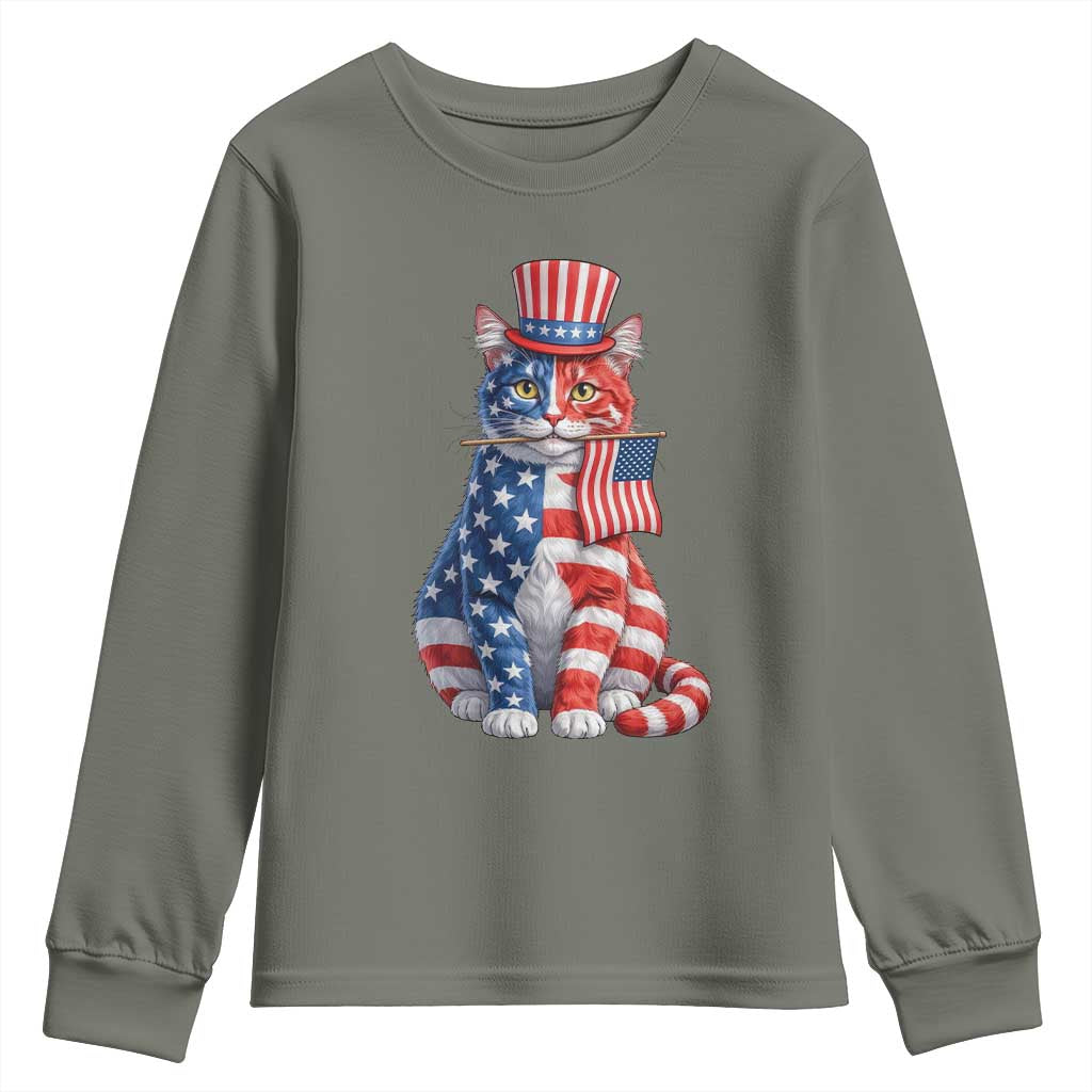 Proud American Cat Lover Youth Sweatshirt Patriotic Animal Lover Gift