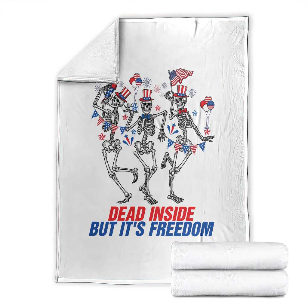 Patriotic Dancing Skeleton Throw Blanket Dead Inside But Its Freedom
