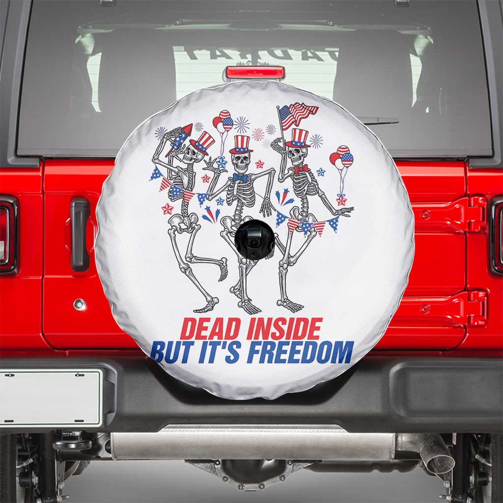 Patriotic Dancing Skeleton Spare Tire Cover Dead Inside But Its Freedom