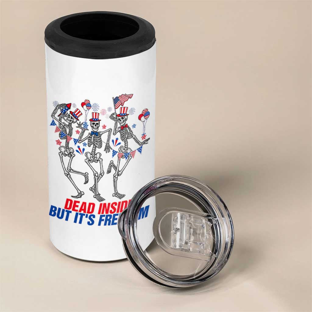 Patriotic Dancing Skeleton 4 in 1 Can Cooler Tumbler Dead Inside But Its Freedom
