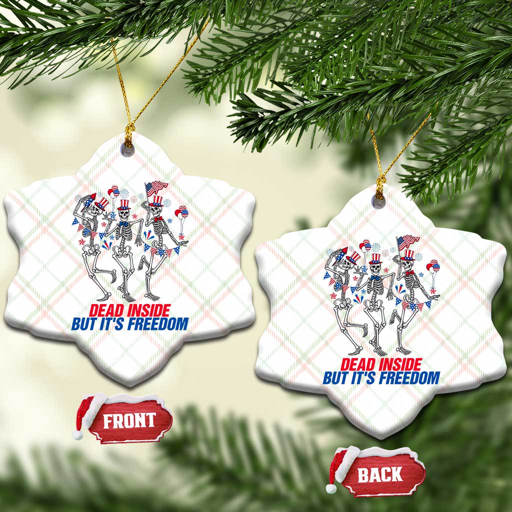 Patriotic Dancing Skeleton Ceramic Ornament Dead Inside But Its Freedom