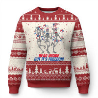 Patriotic Dancing Skeleton Ugly Christmas Sweater Dead Inside But Its Freedom