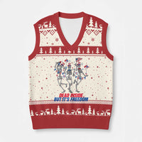 Patriotic Dancing Skeleton V-Neck Knit Sweater Vest Dead Inside But Its Freedom